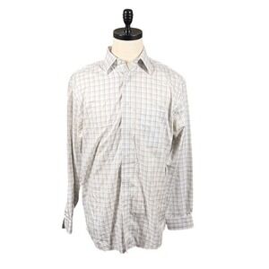 Joseph Abboud Men 16 34/35 Dress Shirt Egyptian Cotton No Wrinkle Plaid Tan Blue